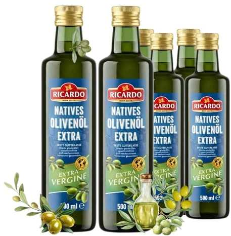 RICARDO Natives Olivenöl Extra 6 x 500ml Kaltgepresst - Ideal für Salate und Antipasti - Herkunft Spanien – kalt extrahiert