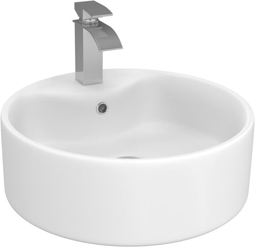 IDMarket - Aufsatzwaschbecken rund aus weißer Keramik L. 41 x B. 41 x H. 15,5 cm