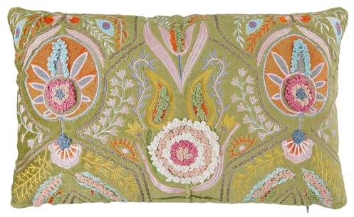 BUTLERS Dekokissen 50x30 cm - Bohemian - Besticktes Couchkissen | Florales Sofakissen mit Füllung | Zierkissen aus Baumwolle