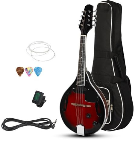 Electric Mandolin 8 String EQ Guitar Set Red For Beginners And Adults Mandolin Kits(With accessories)