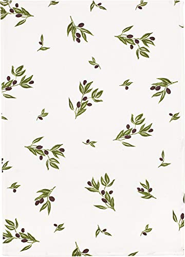 KRACHT, Halbleinen Geschirrtuch, Druckmotiv Olivenzweige, Format 50/70