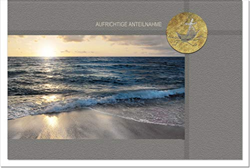 metALUm Bewegende Trauerkarte Letzte Reise Christliches Schiff am Meeresstrand mit 3D Kunstharz Verzierung