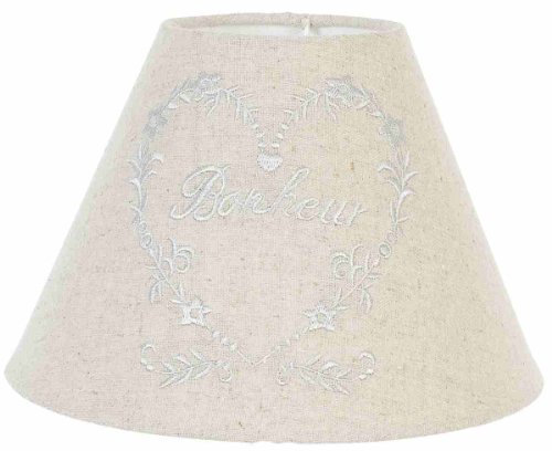 Clayre & Eef 6LAK0029 Lampenschirm mit Herz Bonheuer E27 Leinen Landhausstil Shabby Look