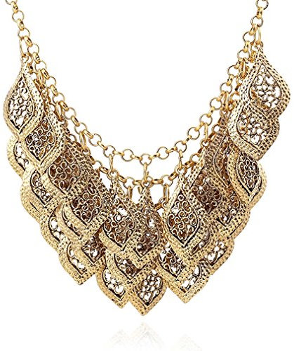 YAZILIND Klassiker Wunderschöne Mehrschicht-Gold überzogene Blätter Kette Kragen Lätzchen Temperament Halskette