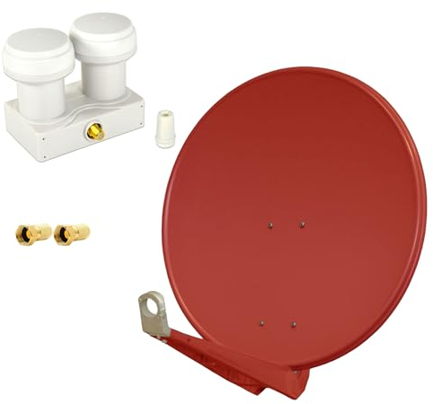 PremiumX DELUXE80 Aluminium 80cm Digital SAT Schüssel Spiegel in Ziegelrot für HDTV HD+ 3D 4K Ultra Monoblock Single PXMB-6SW 2X F-Stecker