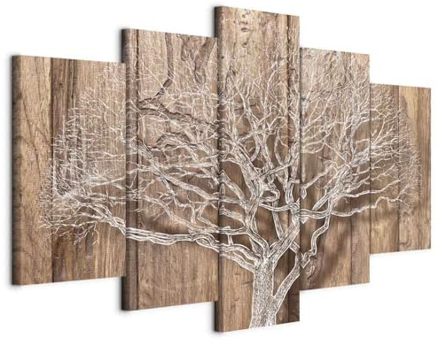 B&D XXL - Tableau Décoration Murale Chambre, Nature Plantes Fond, 100x50 cm | Clous Inclus, Impression sur Toile, Tableaux, Posters et Arts Décoratifs, Bois Brun Arbres Forêt Feuilles Motif Graphique