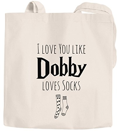 Jutebeutel I love you like Dobby loves socks Geschenk Liebe Moonworks, 2 lange Henkel, Dobby Natur