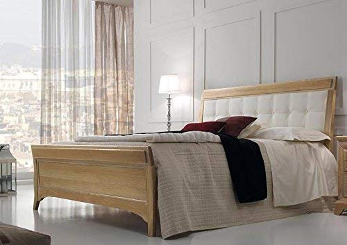 dafnedesign. COM – Doppelbett mit Kopfteil und Fußteil aus Holz von Nussbaum, Panel Gepolsterte gearbeitet A kapitonierung aus Leder, Farbe Weiß, H. 120 x P. 215 x L. 174 – für Netzwerk 160 x 190,
