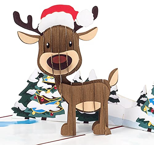 papercrush® Pop-Up Karte Weihnachten Rentier - Lustige 3D Weihnachtskarte als Geldgeschenk für Kinder, Süße Weihnachtsgrußkarte für Mama, Frau oder Freundin - Handgemachtes Popup Weihnachtsbillet