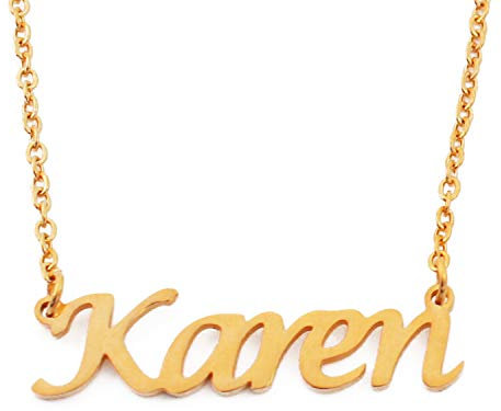 Karen Name Necklace Personalised 18ct Gold Plated, Custom Dainty Name Pendants, Jewellery for Ladies, Girlfriend, Mother, Sister, Friends Inc Bag & Box