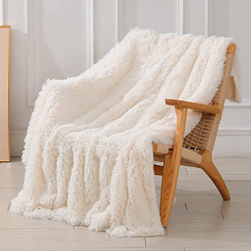 Tuddrom Couverture décorative Douce en Fausse Fourrure, Solide, réversible, Duveteuse, légère, à Poils Longs, Moelleuse, Chaude et Confortable en Microfibre pour canapé