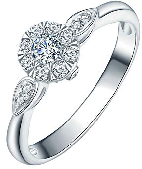 Daesar Trauring 18 Karat Weißgold Damen, Rund Brillant Diamant 0.15ct Solitärring Verlobungsring Weißgold Eheringe Nickelfrei Gr. 50 (15.9)