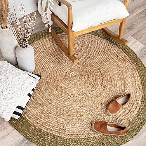 FRAAI | Home & Living Jute Teppich Rund - Fair Natur Grün - Jute - Flachgewebe - Einfarbig - Boho, Modern - Wohnzimmer, Esszimmer, Schlafzimmer - Carpet
