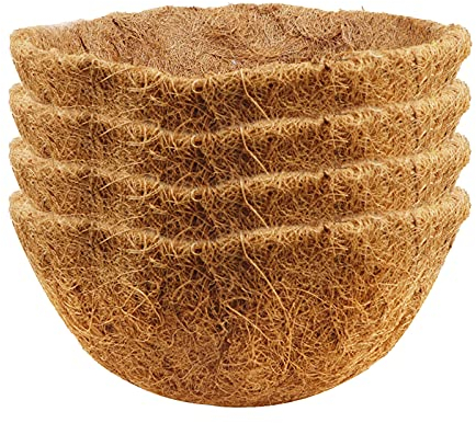 Forro Redondo de Fibra de Coco Forro para cestas colgantes Forros para macetas al Aire Libre Canasta Colgante Forro de Repuesto Reemplazo Preformado Forro en Forma Canasta para jardín 12 Inch 4 Pack