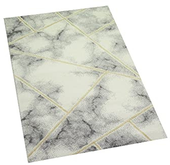CARPETIA Teppich Marmor Design Wohnzimmer Flur Gold grau Creme - pflegeleicht Größe 60x110 cm