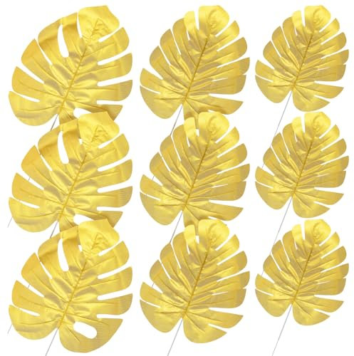 FAVOMOTO 15 Stücke Getrocknete Palmblätter Goldblätter Dekorationen Palm Goldene Künstliche Gefälschte Seidenblätter Künstlich Einzeln Blatt, Kunstblätter Torte Kranz Blumenanordnung Hochzeit
