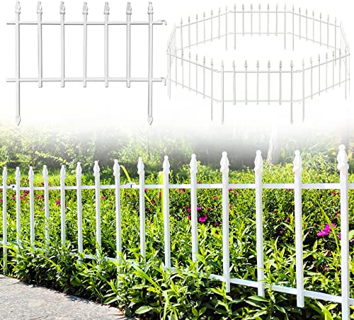 Thealyn Dekorativer Gartenzaun 55,9 x 45,7 cm (5 Paneele, Gesamtlänge 2,8 m), Metallbordüre, Klappzaun, Landschaftszaun für Blumenbeet, Bäume, Tierbarriere (weiß)