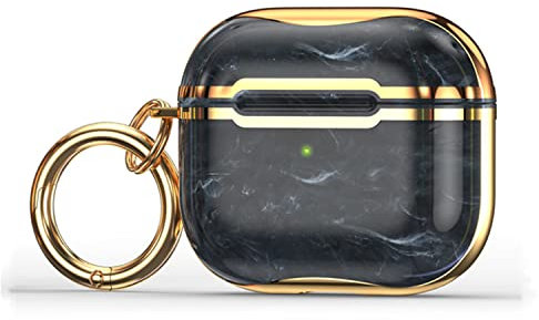 For Apple Airpods 3rd/Pro/2?1 Generation Case Protective Shockproof Cover with Keychain - Electroplated Marble Earphone Shell - Compatible with Wireless Charging (Black + Gold,For AirpodsPro)