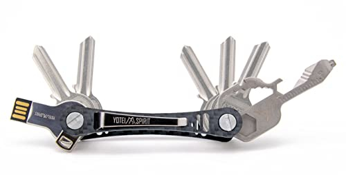 Yotei Spirit® Porte-clés Compact avec Clé USB et Multifonction – Key Organizer jusqu’à 14 Clés (Fibre de Carbone)