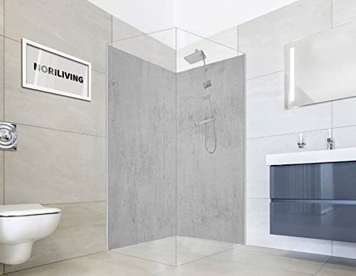 NORILIVING Duschrückwand Fliesenersatz Dusche 100x200 cm Motiv Beton Struktur dunkel | Duschwand ohne Bohren 2 teilig | Wandverkleidung Bad Aluverbundplatte 3 mm