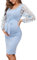 Robe midi de maternité à Manches Longues en Tulle Floral, Robe Moulante de maternité pour l'automne, idéale pour Une Baby Shower ou Une séance Photo, Bleu, Taille M
