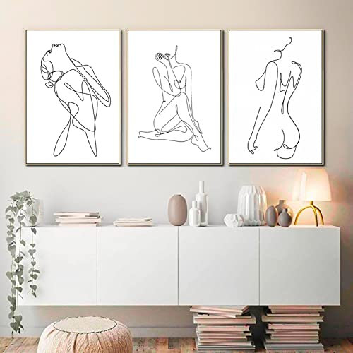 One Line Drawing Canvas Wall Art Minimalistic Women Body Line Drawing Poster Black and White Abstract Line Prints Modern Trendy Aesthetic Female Figure Picture Artworks on Canvas for Room Decor 20*28