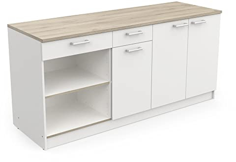 Miroytengo Módulo Inferior Cocina Cooking, Armario Cocina 3 Puertas 2 Cajones Blanco 85x180x60 cm