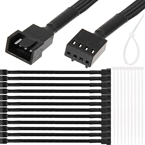 Xiatiaosann PWM Fan Cable 4 Pin/3 Pin Extension Cord Male to Female PC Fan Power Adapter for Computer ATX Case Cooling Fan, Sleeved Braided Cable, 27cm/10.6inch, 10 PCS