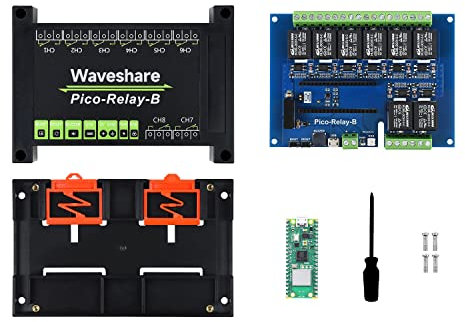 Waveshare Pi Pico Microcontroller Relay Kit, Built-in WiFi, Based on Official RP2040 Dual-Core Processor, Includes Pico W Microcontroller Board(with Pre-soldered Header)