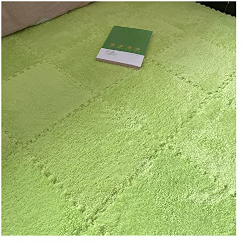 12 Pcs Interlocking Carpet Tiles, Plush Foam Square Floor Mats Set, Puzzle Floor Mat for Living Room, Bedroom and Hard Floor, 12 Tiles/12 Sq.Ft(Color:Green)