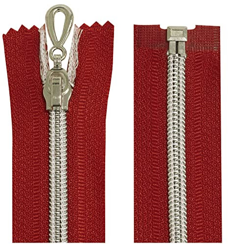 Aerzetix - C64070 - Set di 2 Cerniere Lampo a Spirale N°5 40cm separabile autobloccante - Rete in Nylon Argento - tiretto cursore in Metallo - Colore Rosso - merceria