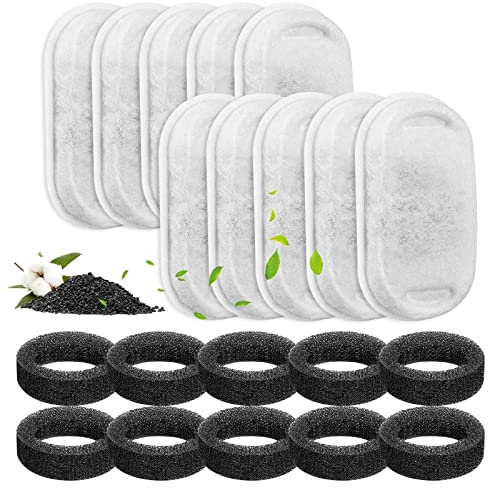 MyfatBOSS 20 Stück Katzenbrunnen Filter für 3.2L/2L/4L Edelstahl Trinkbrunnen, 10 Stück Kohlefilter Und 10 Stück Schaumfilter Trinkbrunnen Filter für Katzen und Hunde Wasserbrunnen PLWF003