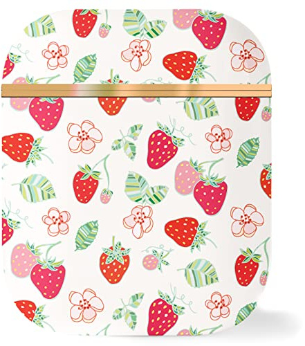 Berkin Arts Kompatibel mit AirPods 2 & 1 Generation Hülle AirPods Case Ästhetisch Rosé Goldenes Hardcover mit Schlüsselanhänger Pop-Surrealismus Erdbeere