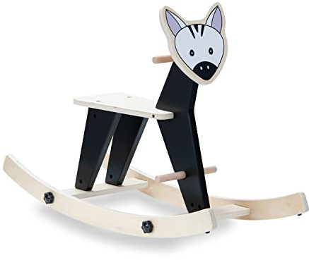 hauck Schaukeltier für Kleinkinder Rock N Swing ab 18 Monate bis 50 kg, Schaukelpferd Holz (FSC® Zertifiziert), Kufen Drehbar - Umbaubar zum Schaukelsitz (Zebra)