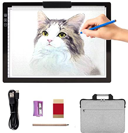 Table lumineuse sans fil A4 avec sac, plaque lumineuse rechargeable, alimentation par batterie, intensité variable en continu, 6 niveaux de luminosité, pavé lumineux sans fil pour dessin, croquis,