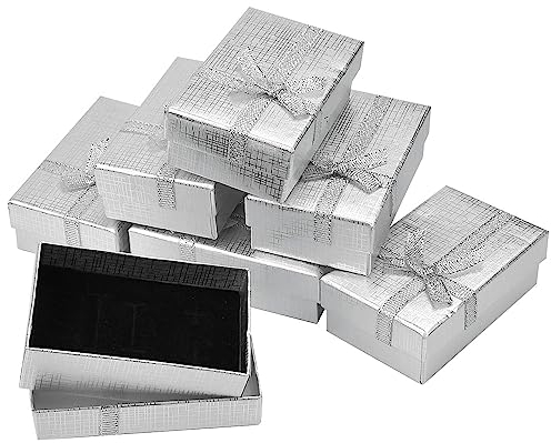KBNIAN 24 Stück Kraft Pappschachteln mit Schleife Geschenkbox Kraftpapier Schmuckschatulle mit Deckel für Halskette Ring Geschenke Display-8x5x2.8cm