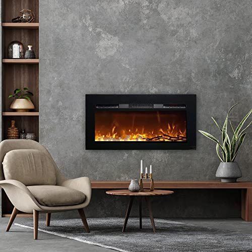 Chimeneas eléctricas de Pared ElectricSun Paula pequeña Vidrio Negro, con Sonido, L122xH45x16cm de Pared, de Suelo o empotrable