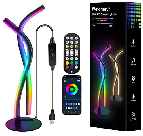 Wefomey Bedside LED Table Lamp Modern, RGBWIC Ambiance Color Changing Dimmable Desk Nightstand Lamp with Smart App Control and Remote, 5V USB LED Lightbar for Bed Living Room Creative Deco