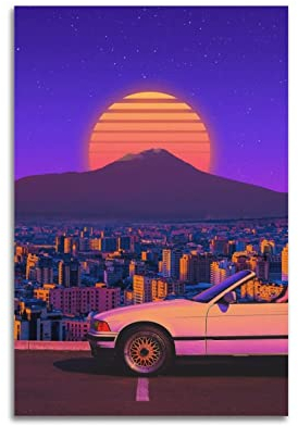 JOOEL Vintage-Poster, Sonnenuntergang, Auto-Poster, dekoratives Gemälde, Leinwand, Wandposter und Kunstbild, modernes Familien-Schlafzimmer, Dekoration, Poster, 30 x 45 cm