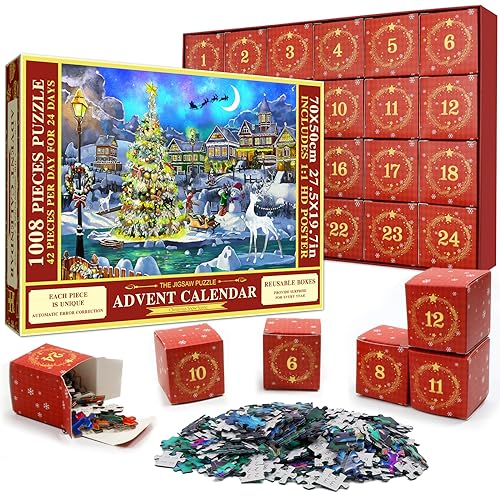 Pukamam Adventskalender 2025 Puzzle Erwachsene 1008 Teile Weihnachten Schnee Frauen Männer Geschenke