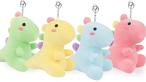 ANBOOR 4 Pack kleine gefüllte Tiere Dinosaurier Plüsch Tierspielzeug mit Keychain Award Goodie Bag Füllstoffe Dino Plüsch Spielzeugparty bevorzugt für Mädchen Jungen