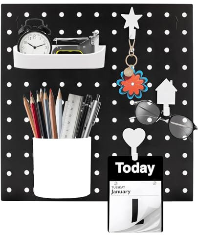 Kit de panneau mural Pegboard, support mural, plaque perforée, support mural pour atelier, atelier et établi, rangement de bureau, articles de bricolage et de décoration (noir - B)