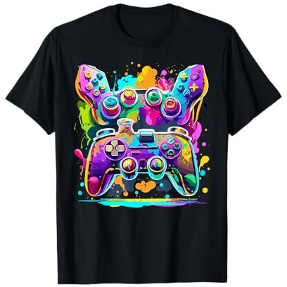 Video Game Controller Paint Drip Colorful Gamers Gaming T-Shirt