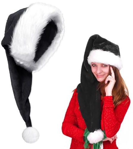 POPOYU Weihnachtsmütze, schwarz, flauschige Weihnachtsmannmütze für Weihnachtsfeier (150 cm) 1P