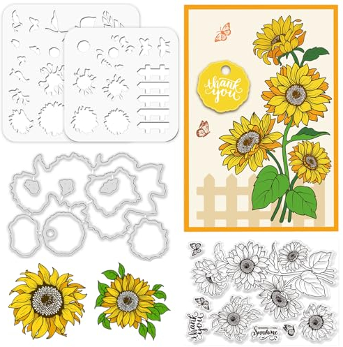 ORIGACH Realistische Frühling Sommer Sonnenblume Stempel und Stanzen und Schichtung Färbung Schablone Bundle für Kartenherstellung Fotoalbum Kunsthandwerk Zubehör
