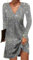shownicer Damen Pailletten Kleid Sexy V-Ausschnitt Kurz A-Linie Glitzerkleid Elegant Langarm Festlich Party Lose Paillettenkleid Freizeitkleid A Silber L