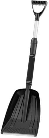 Winter Schneeschaufel für Auto und Einfahrt, 86cm Teleskopgriff | 1 Stück, Abnehmbar und Klappbar, mit Aluminiumkante und Haken, Schwarz