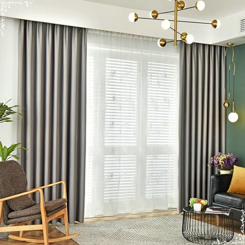 Gualiy Tende Moderne 2 Pezzi, Tende Finestre Oscuranti 107x183CM Tinta Unita Tenda da Finestra Grigio Tende per Casa Interno