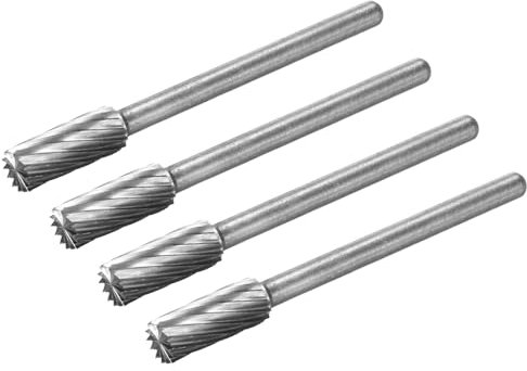 QUARKZMAN Fresas Rotativas de Carburo de Tungsteno con Vástago de 1/8, Corte Simple, Extremo de Radio Cilíndrico, Herramienta de 5mm de Diámetro, 4 Piezas