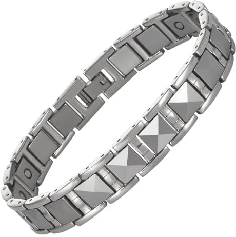 YINOX Supermagnetisches Herrenarmband, Wolframstahl, Magnetisches Armband, Retro-Stil, Stahlfarbe, 21.5 cm, Armband